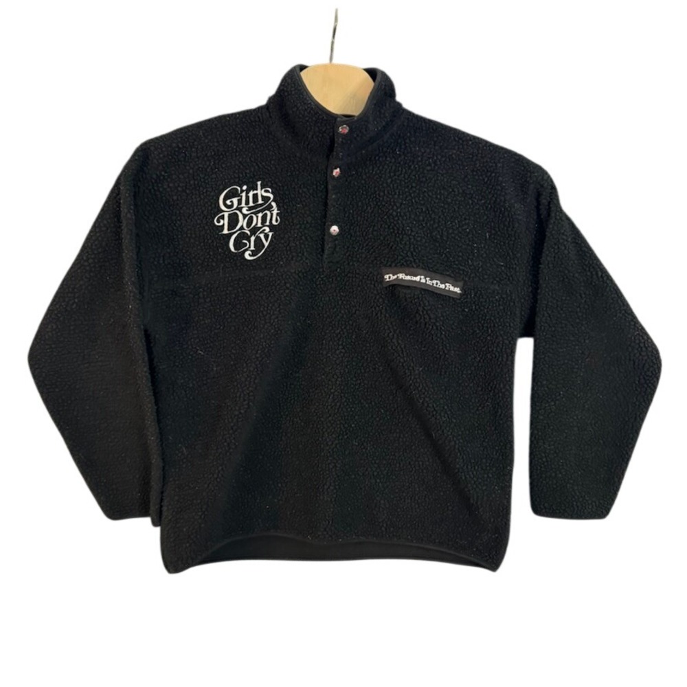 Human Made x Girls Don't Cry Black Sherpa Fleece Pullover Snap Mock Neck L